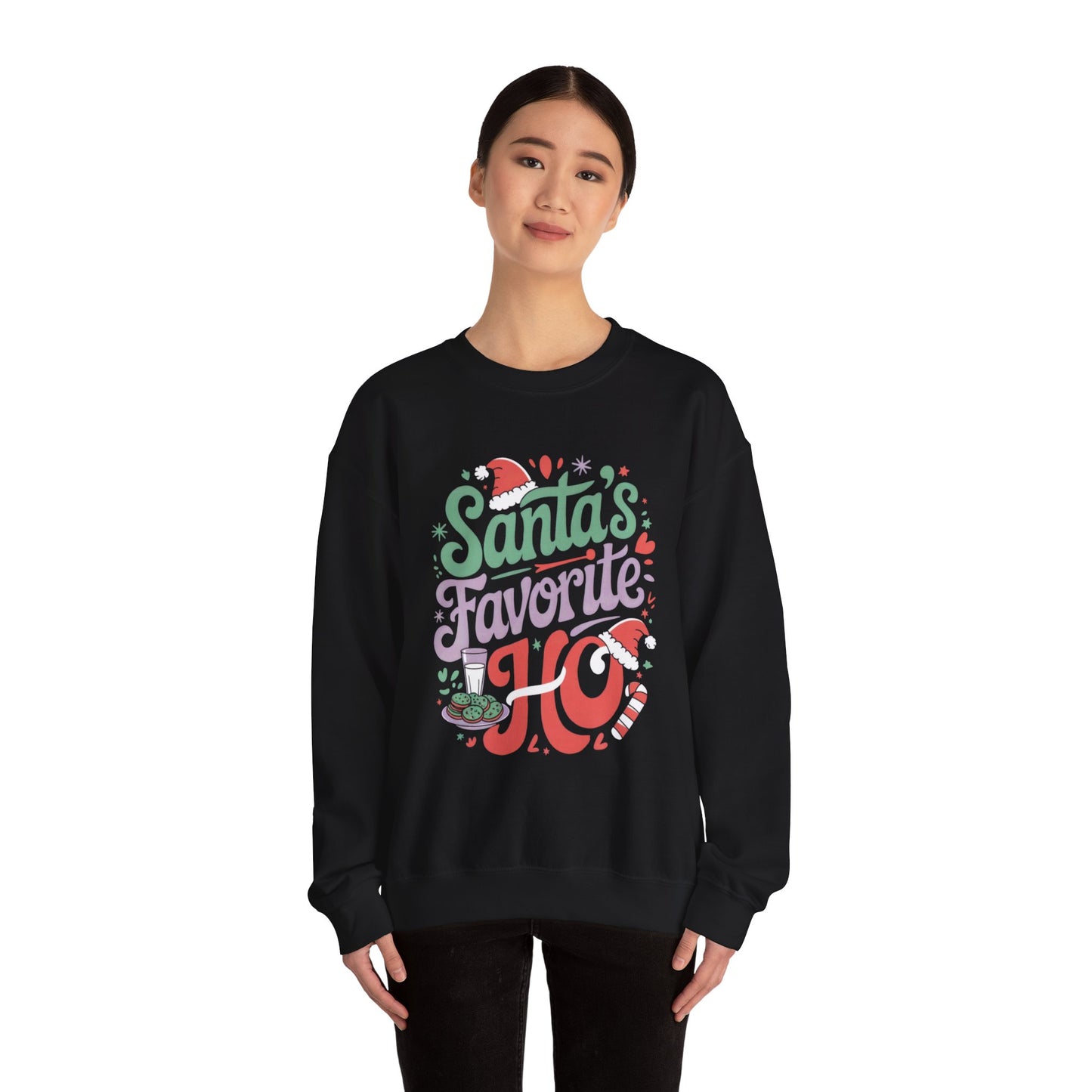 Santa's Favorite Ho Christmas Sweatshirt - Funny Holiday Graphic Pullover for Women, Sarcastic Xmas Sweater, Festive Santa Design, Perfect for Christmas Parties