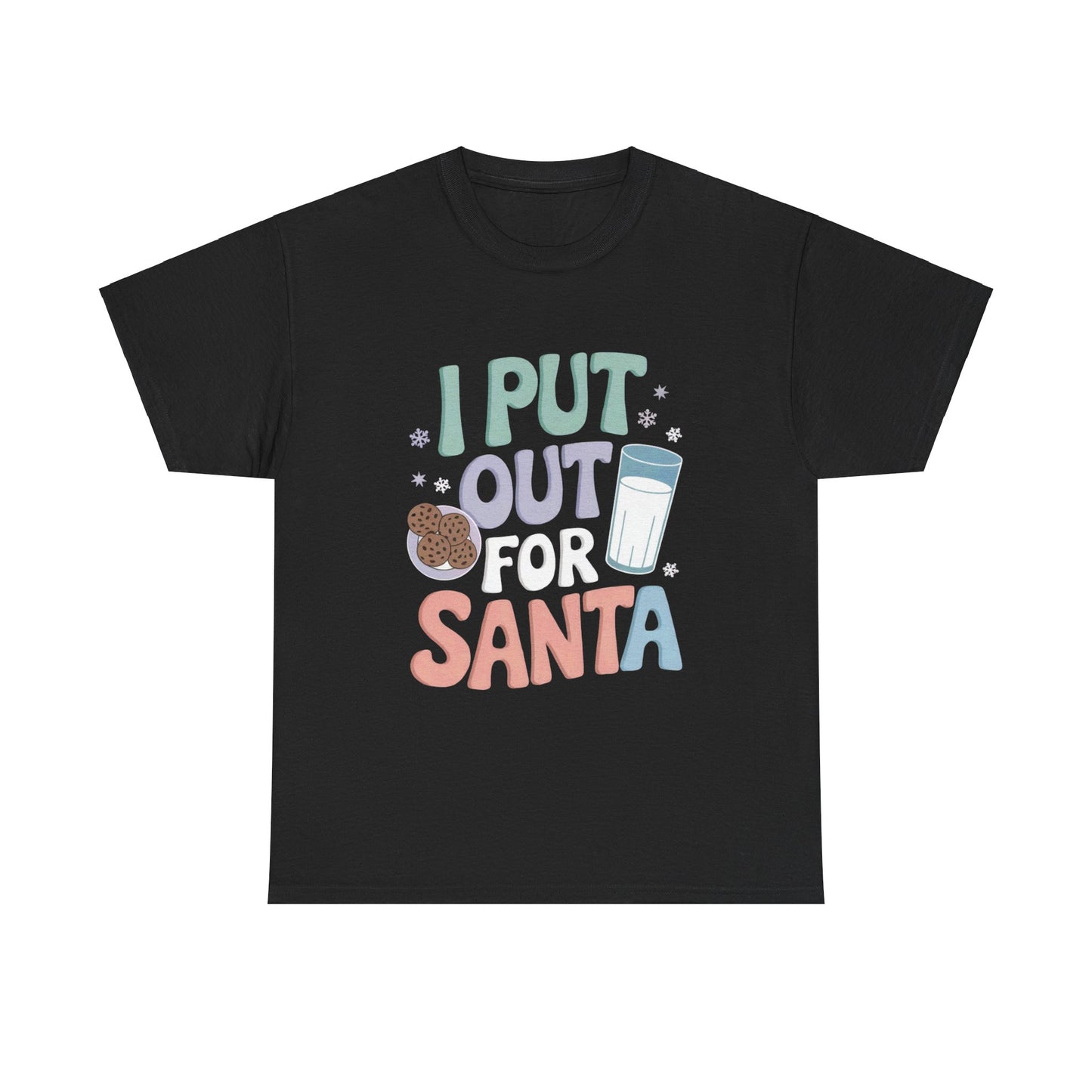 I Put Out for Santa Christmas T-Shirt - Funny Holiday Graphic Tee for Women, Cheeky Xmas Shirt, Festive Milk and Cookies Design, Perfect for Christmas Parties