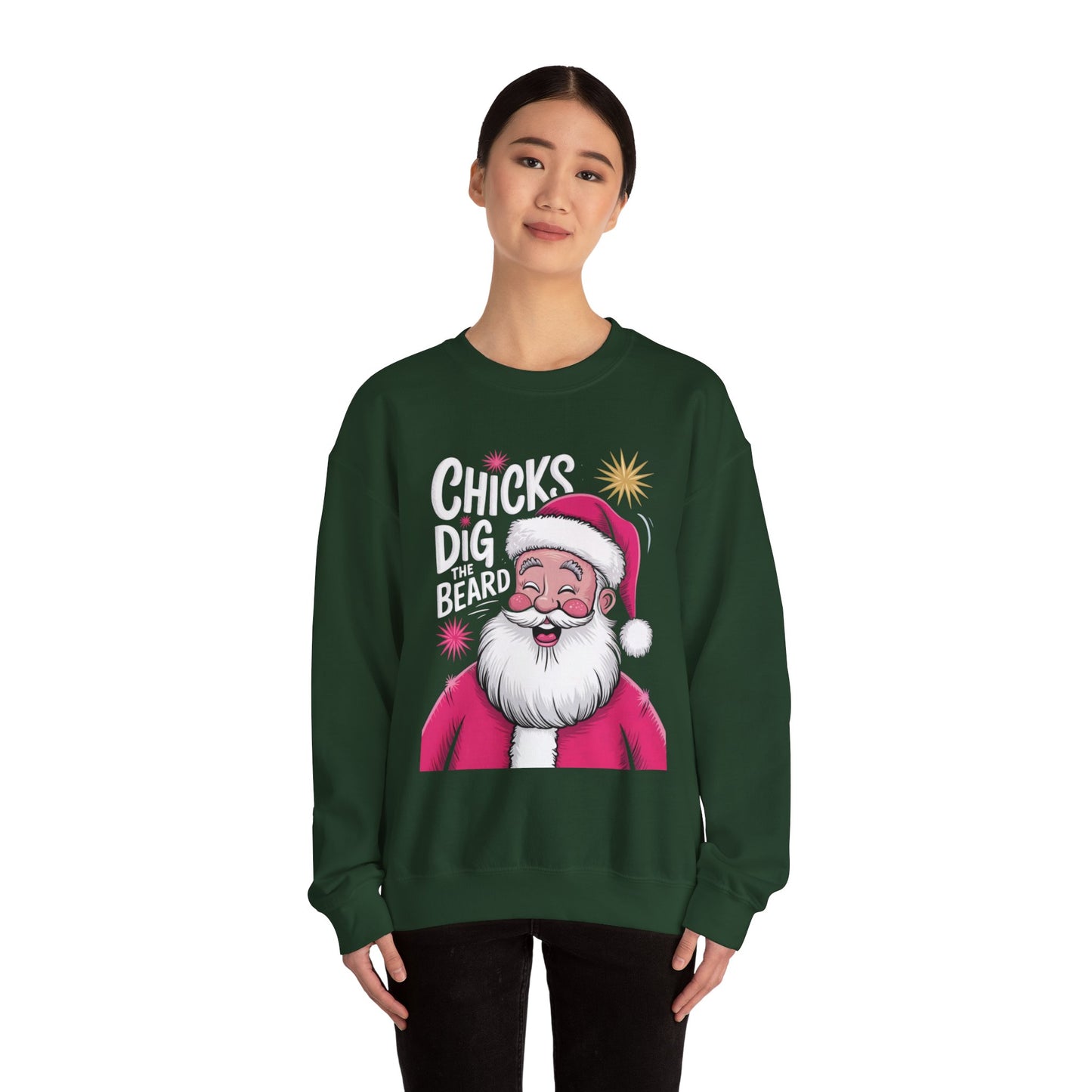 Funny Santa Christmas Sweatshirt, Beard Lover Gift, Unisex Crewneck Jumper, Holiday Party Apparel, Winter Xmas Top, Chicks Humor Pullover