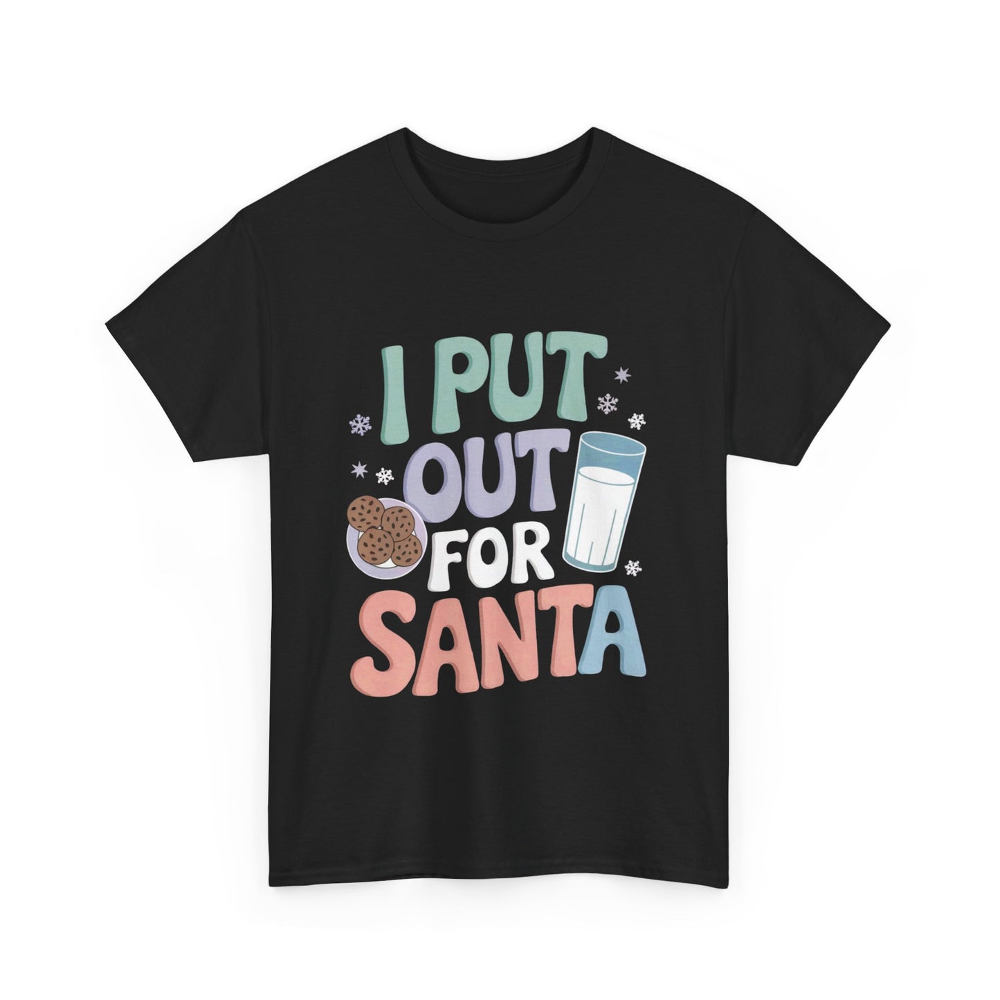 I Put Out for Santa Christmas T-Shirt - Funny Holiday Graphic Tee for Women, Cheeky Xmas Shirt, Festive Milk and Cookies Design, Perfect for Christmas Parties