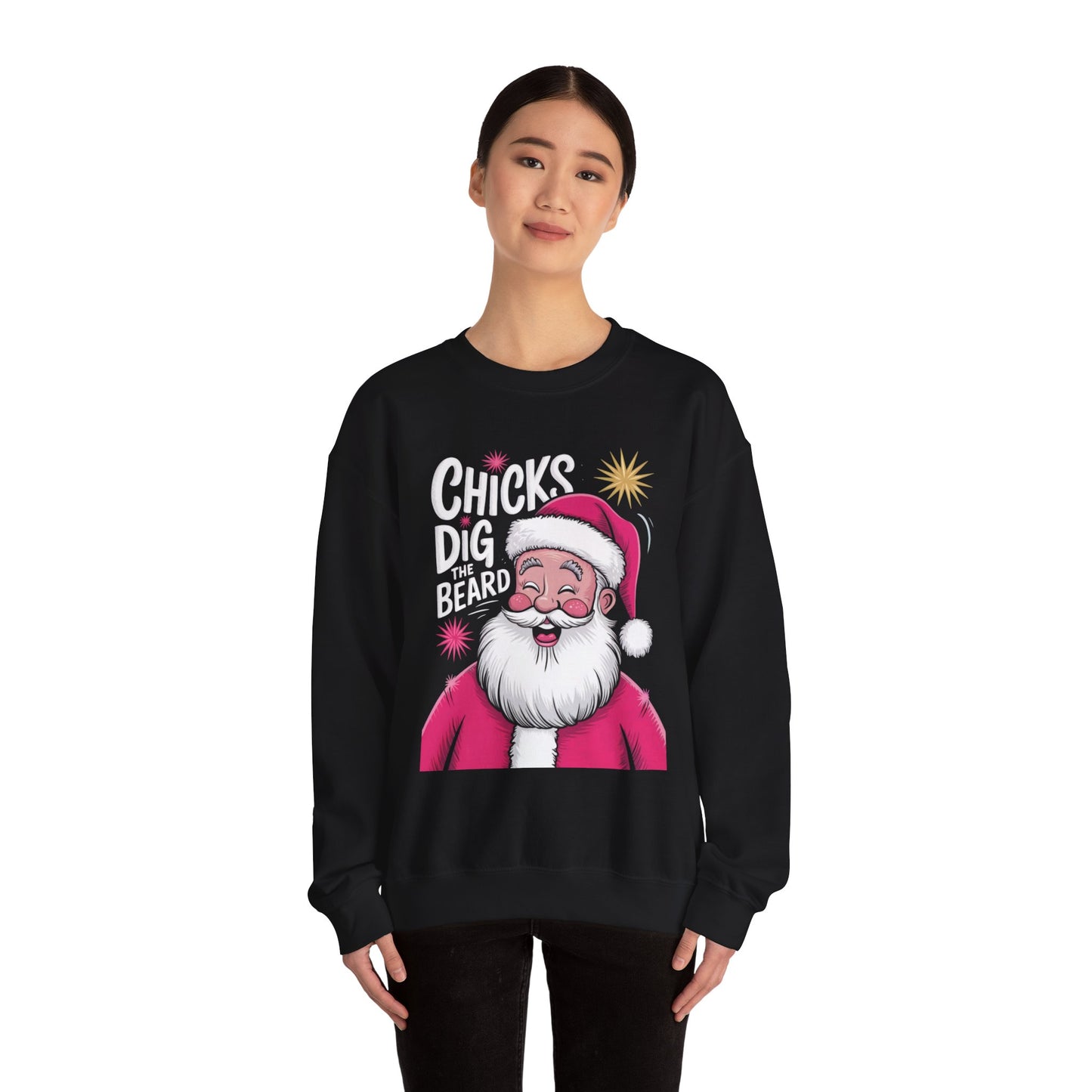 Funny Santa Christmas Sweatshirt, Beard Lover Gift, Unisex Crewneck Jumper, Holiday Party Apparel, Winter Xmas Top, Chicks Humor Pullover