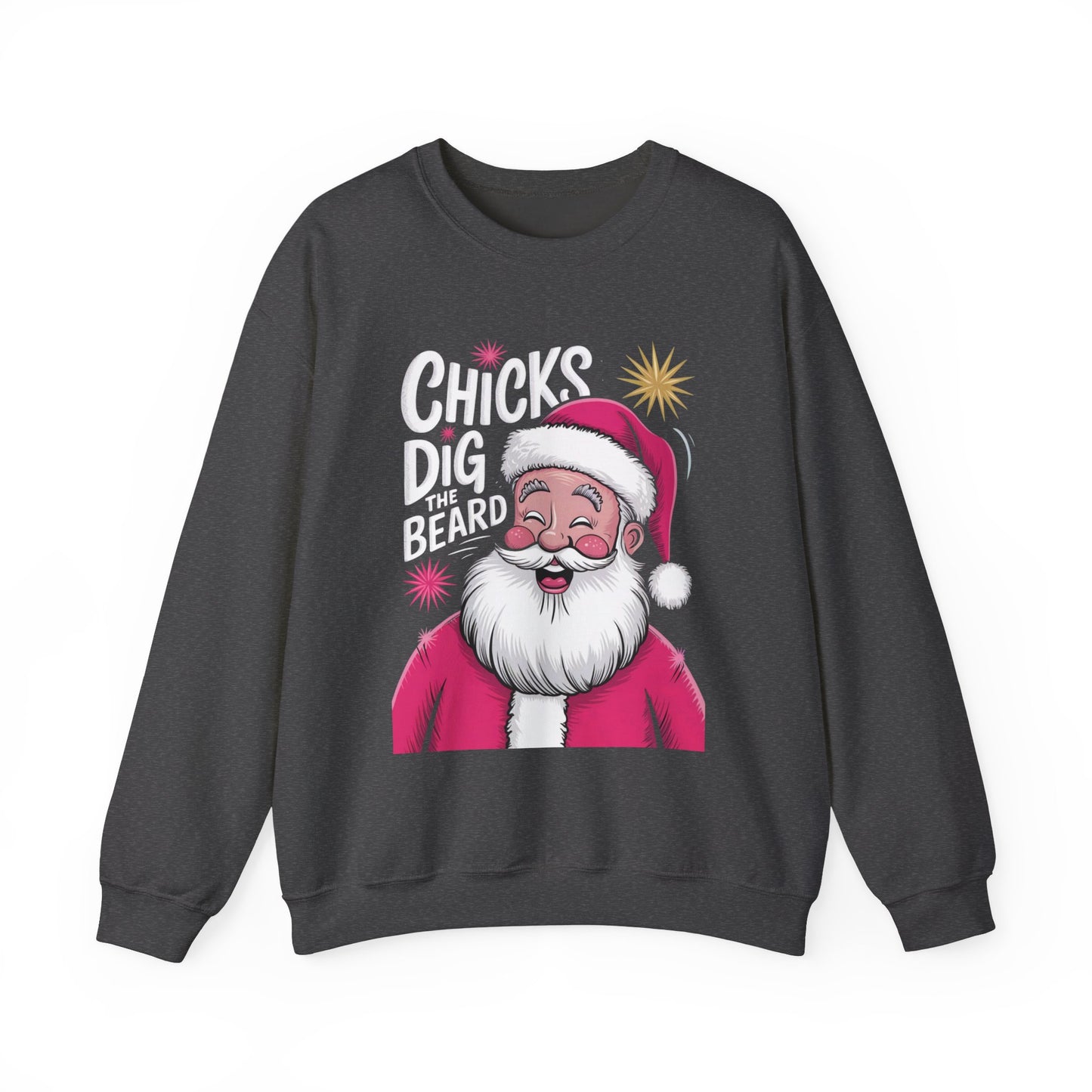 Funny Santa Christmas Sweatshirt, Beard Lover Gift, Unisex Crewneck Jumper, Holiday Party Apparel, Winter Xmas Top, Chicks Humor Pullover