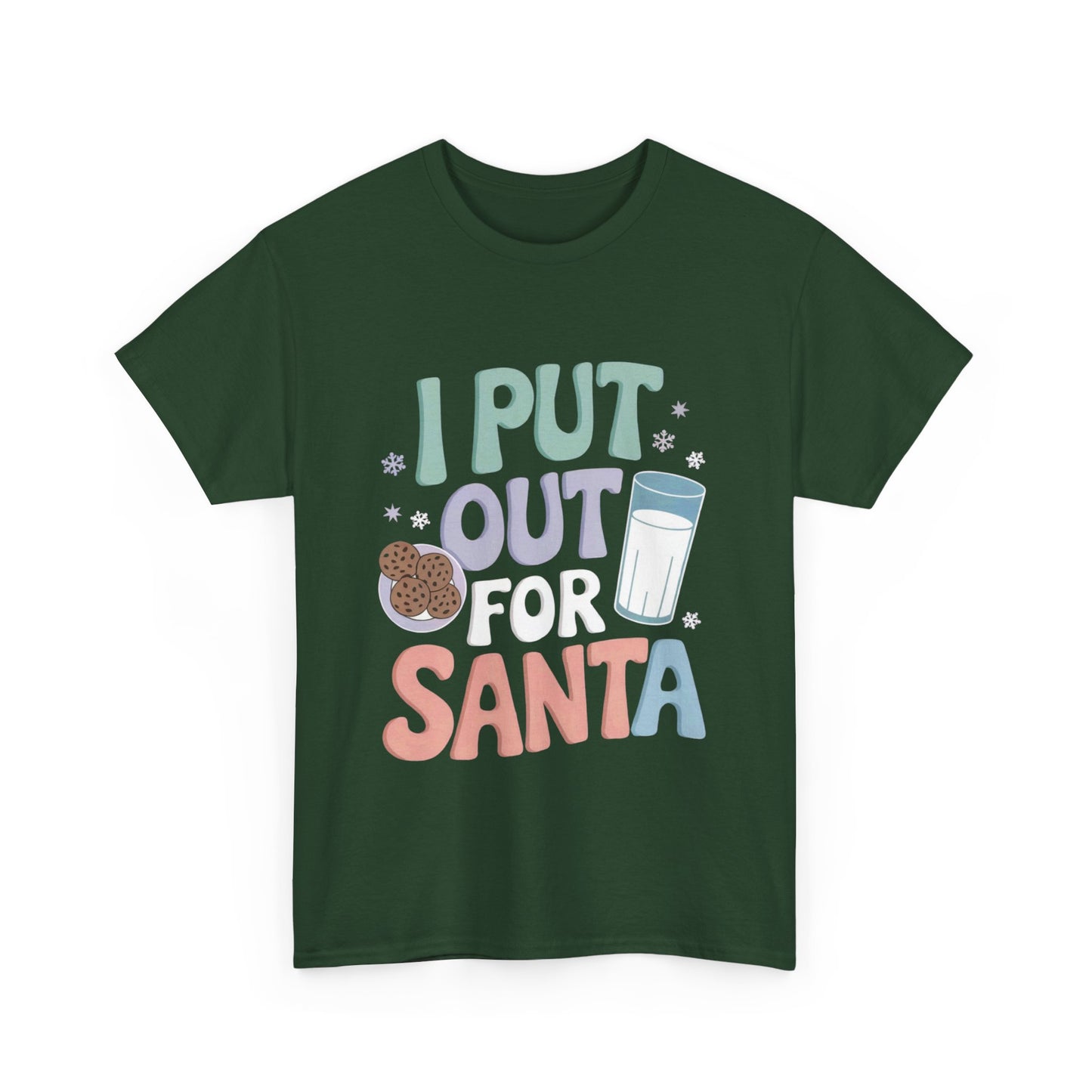 I Put Out for Santa Christmas T-Shirt - Funny Holiday Graphic Tee for Women, Cheeky Xmas Shirt, Festive Milk and Cookies Design, Perfect for Christmas Parties