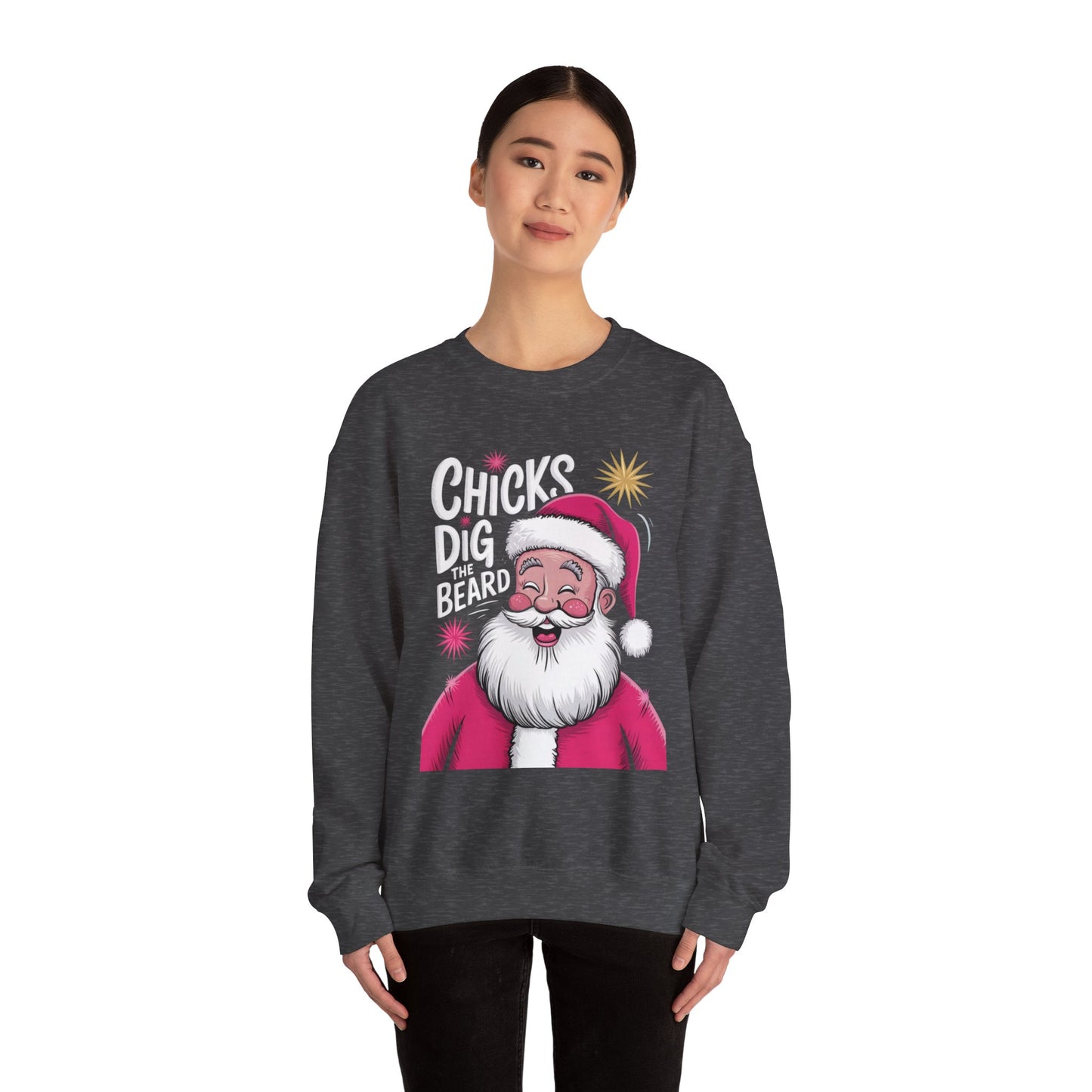 Funny Santa Christmas Sweatshirt, Beard Lover Gift, Unisex Crewneck Jumper, Holiday Party Apparel, Winter Xmas Top, Chicks Humor Pullover