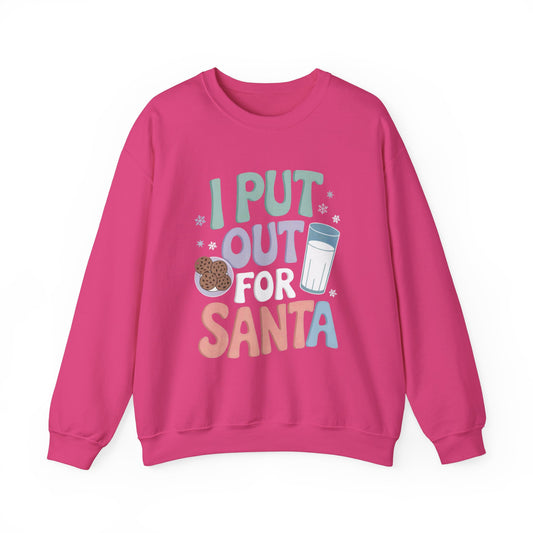 I Put Out for Santa Christmas Sweatshirt - Funny Holiday Graphic Pullover for Women, Cheeky Xmas Sweater, Festive Milk and Cookies Design, Perfect for Christmas Parties