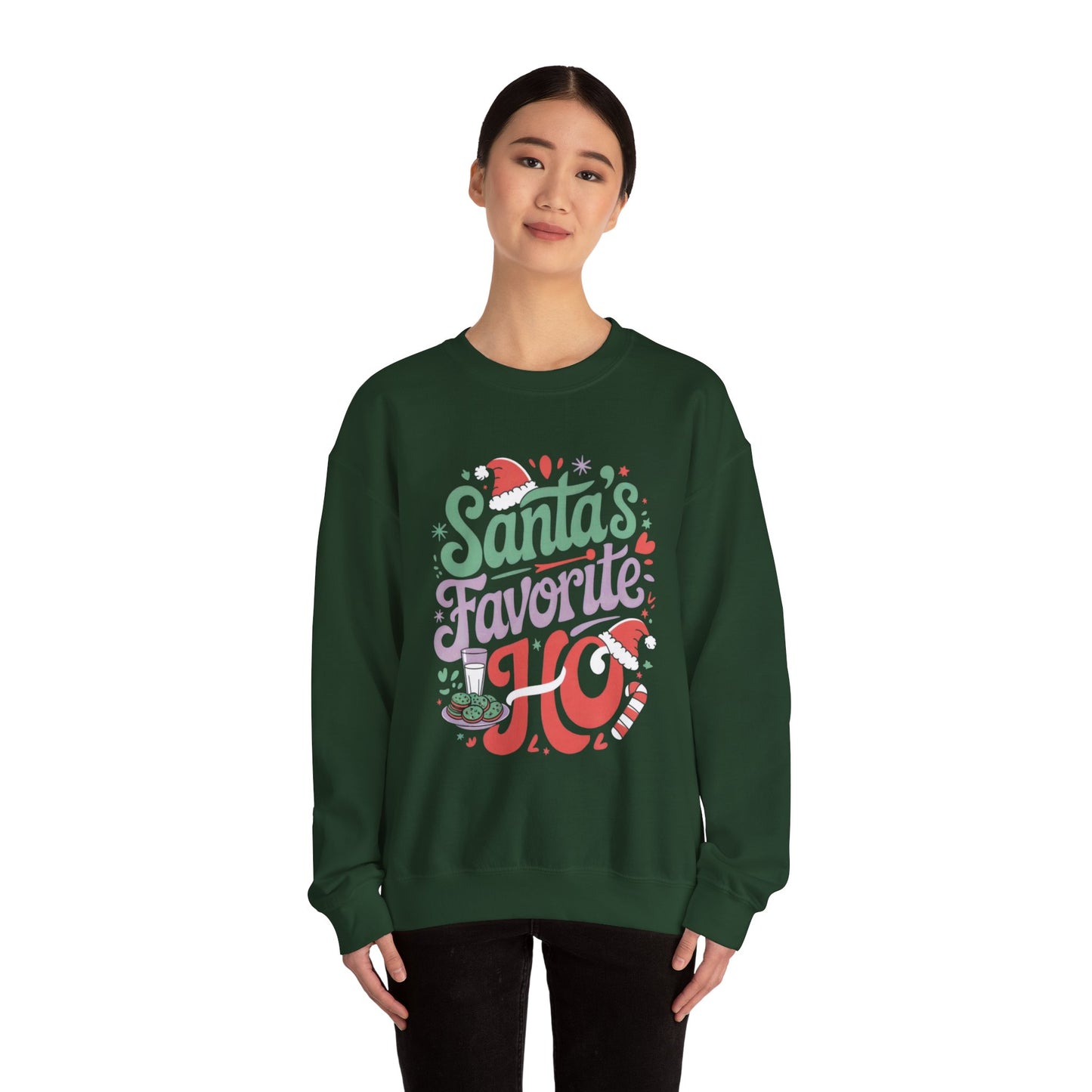 Santa's Favorite Ho Christmas Sweatshirt - Funny Holiday Graphic Pullover for Women, Sarcastic Xmas Sweater, Festive Santa Design, Perfect for Christmas Parties